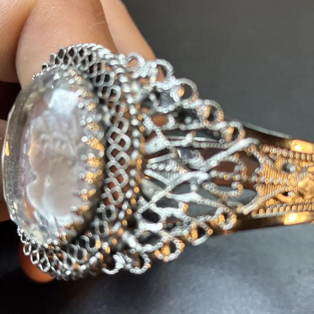 Whiting & Davis filigree Intaglio crystal glass cameo bracelet silhouette